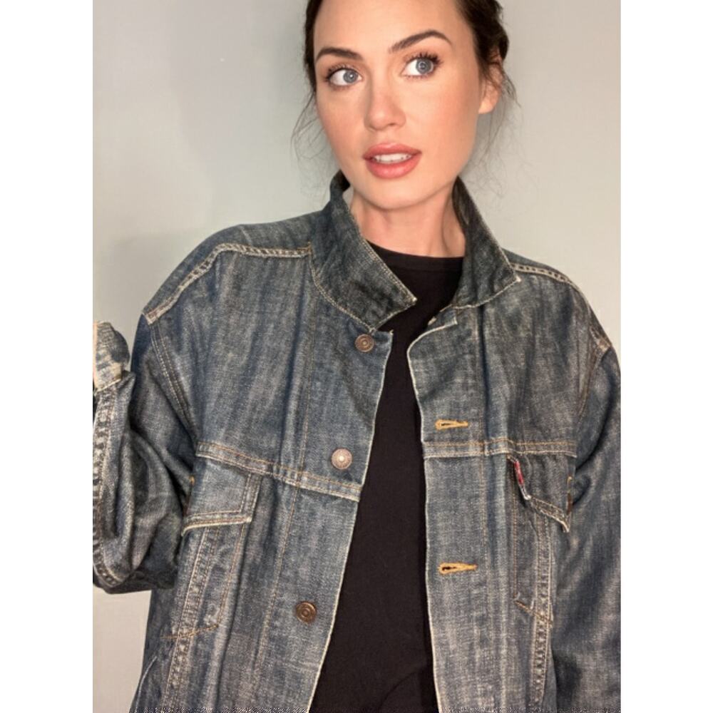 Levi's Mens Denim Standard Trucker Jacket Dark Blue Relaxed Style 70507 Sz XL